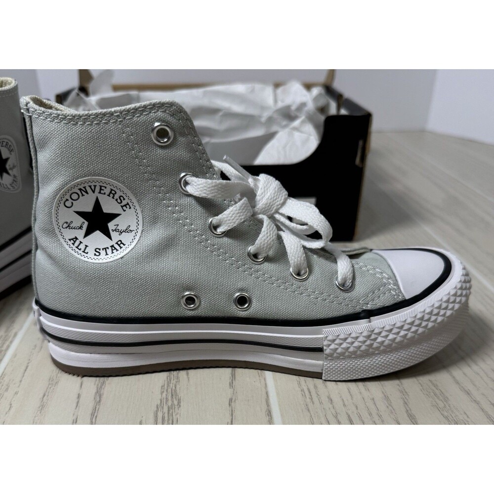 Converse Youth Size 1 Chuck Taylor All Star EVA Lift Hi Gray/White Canvas Shoes